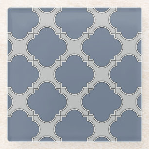 Blue-grey quatrefoil glass coaster