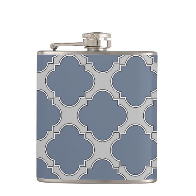 Blue-grey quatrefoil hip flask (Front)