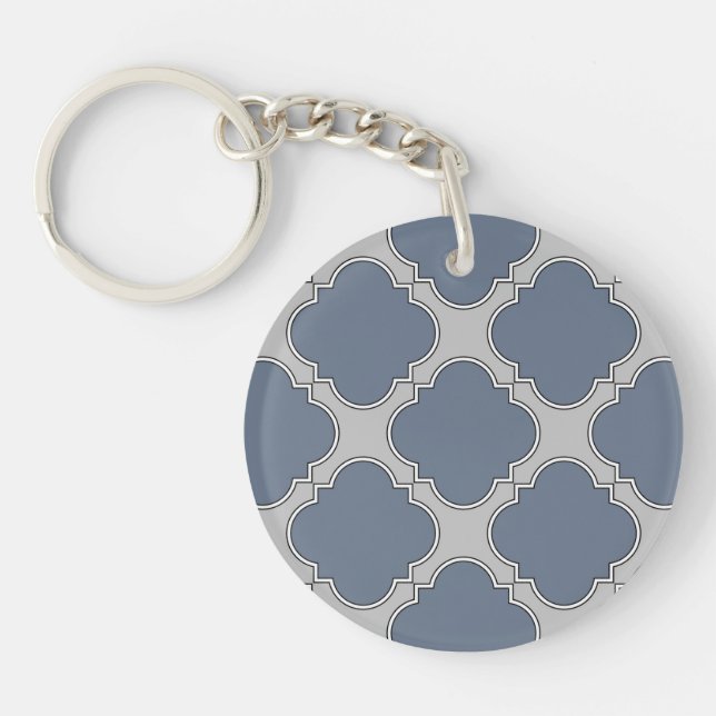 Blue-grey quatrefoil key ring (Front)