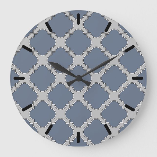 Blue-grey quatrefoil large clock (Front)
