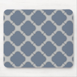 Blue-grey quatrefoil mouse pad