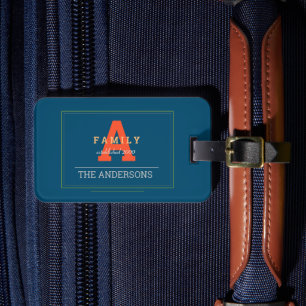 Blue /Grey /Red Monogrammed Family Custom Vintage Luggage Tag