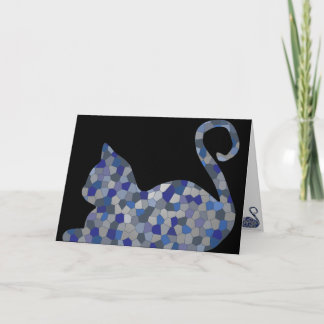 Blue Grey Relaxed Mosaic Cat Greeting Cards