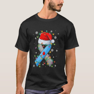 Blue Grey Ribbon Christmas Tree Lights Diabetes Aw T-Shirt