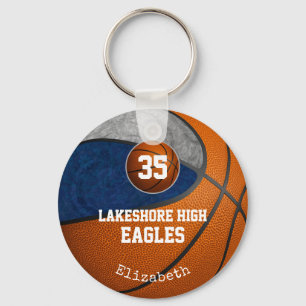 blue grey school team colours girls' basketball key ring