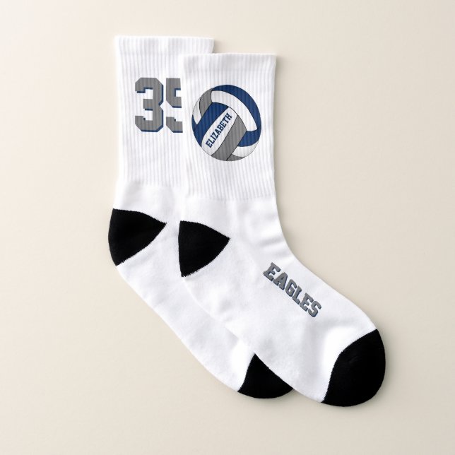 blue grey school team spirit girls volleyball socks (Pair)