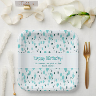 Blue & Grey Shades, Abstract Fine Art Paint Splash Paper Plate