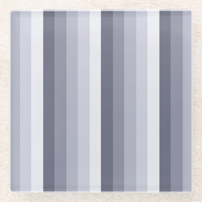 Blue grey shadow stripes glass coaster (Front)