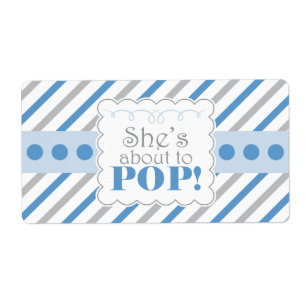 Blue & Grey She's About to POP Water Bottle Label