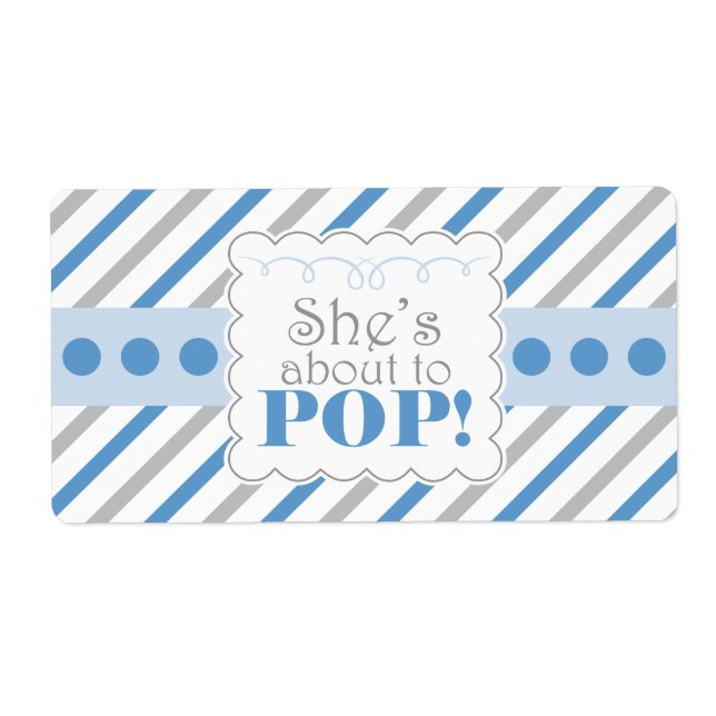 Blue  & Grey She's About to POP Water Bottle Label (Front)