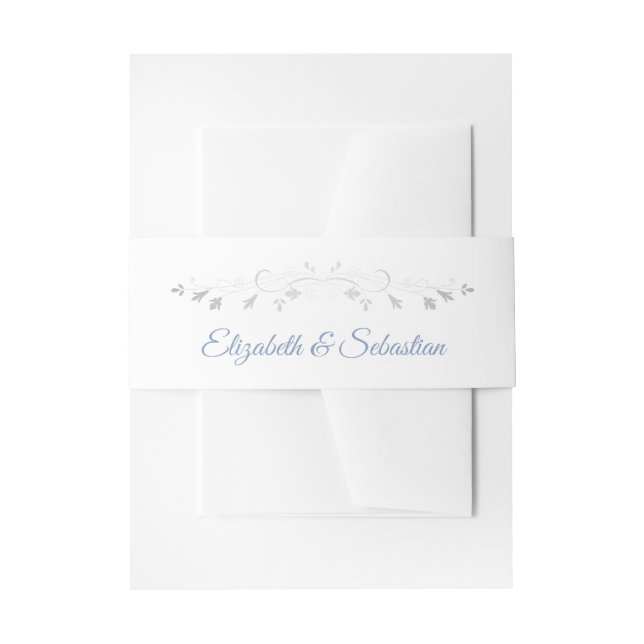 Blue Grey Silver Flourish Elegant Wedding Invitation Belly Band (Front Example)