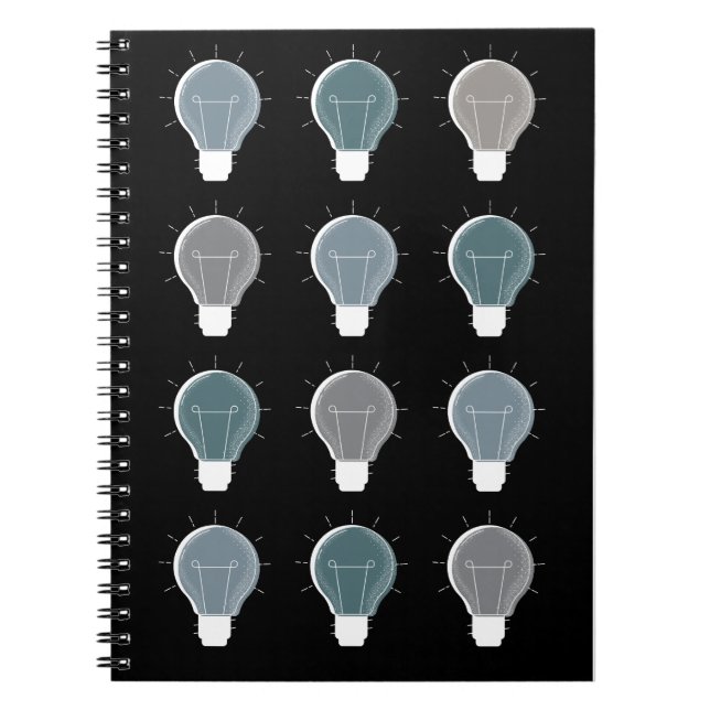 Blue Grey Simple Lightbulb Scandinavian Repeat Notebook (Front)