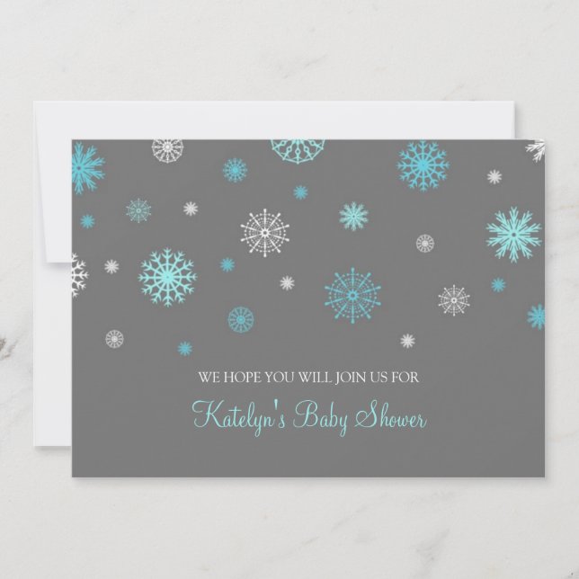 Blue Grey Snow Christmas Custom Baby Shower Invitation (Front)