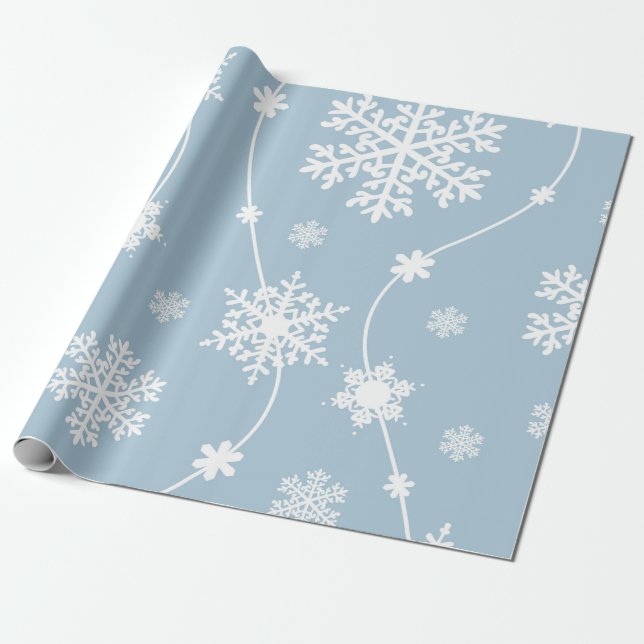 Blue Grey Snowflakes Winter Wonderland Holiday Wrapping Paper (Unrolled)