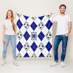 blue grey soccer team colours argyle pattern fleece blanket