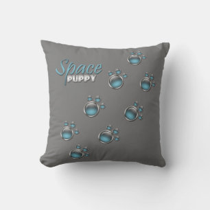Blue & Grey "Space Puppy" Paw Prints Pillow
