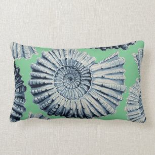 Blue Grey Spiral Seashells Sea Green Lumbar Cushion