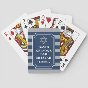 Blue, Grey Striped Bar Mitzvah Playing Cards