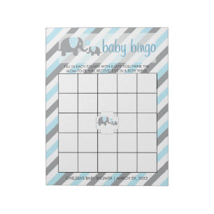 Blue & Grey Stripes Baby Elephant   Bingo Notepad