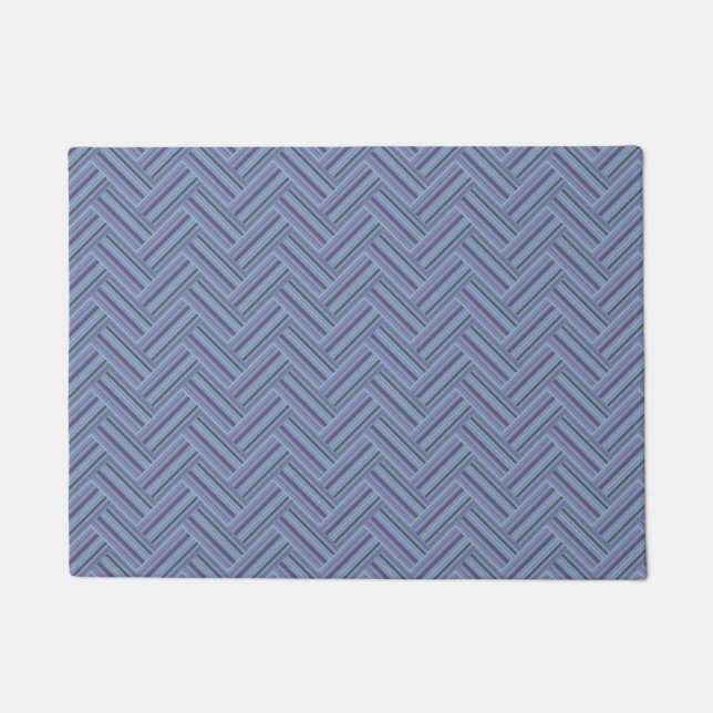 Blue-grey stripes double weave pattern doormat (Front)