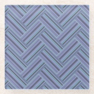 Blue-grey stripes double weave pattern glass coaster