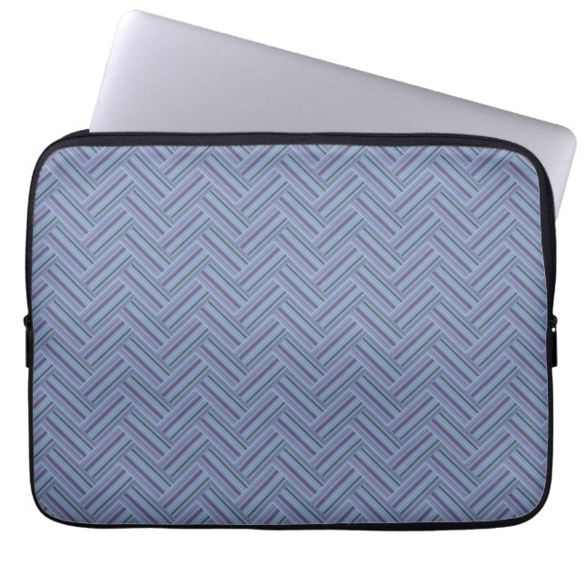 Blue-grey stripes double weave pattern laptop sleeve (Front)