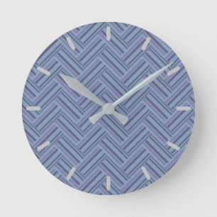 Blue-grey stripes double weave pattern round clock