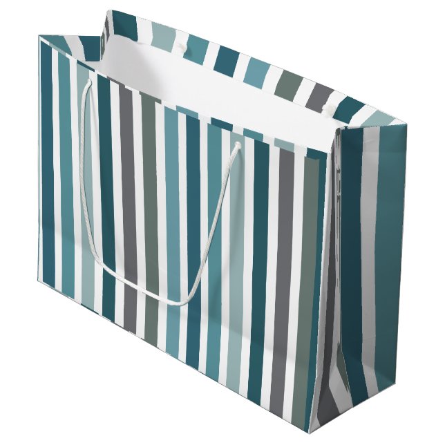 Blue Grey Stripes Large Gift Bag (Front Angled)