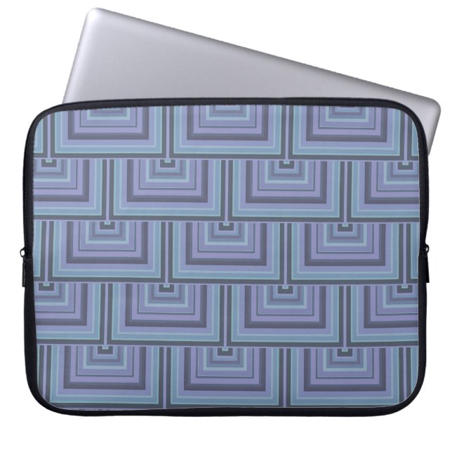 Blue-grey stripes square scales pattern laptop sleeve (Front)