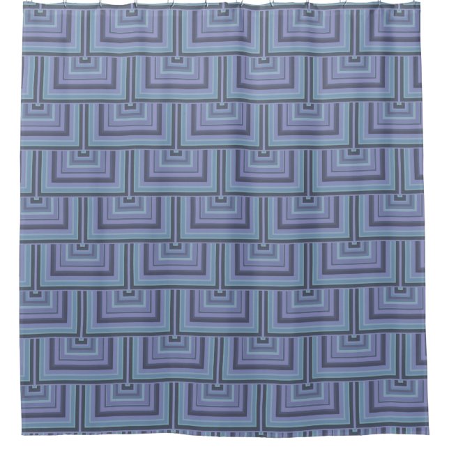 Blue-grey stripes square scales pattern shower curtain (Front)