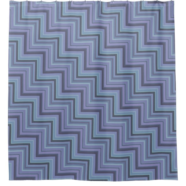 Blue-grey stripes stairs pattern shower curtain (Front)