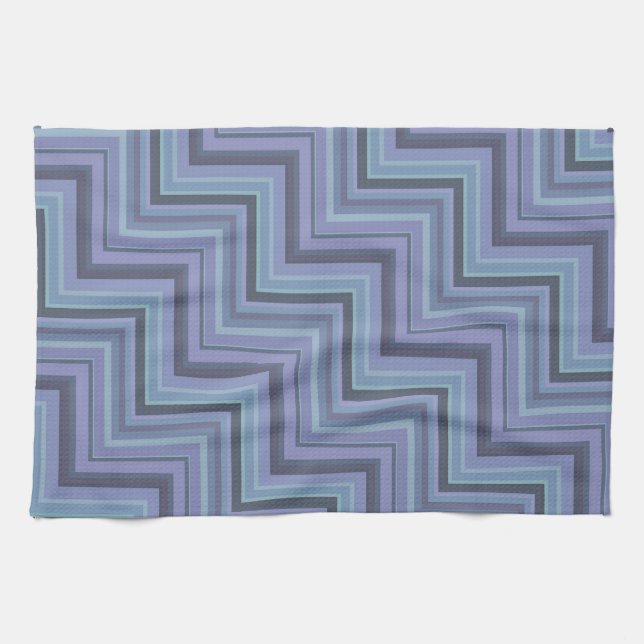 Blue-grey stripes stairs pattern tea towel (Horizontal)