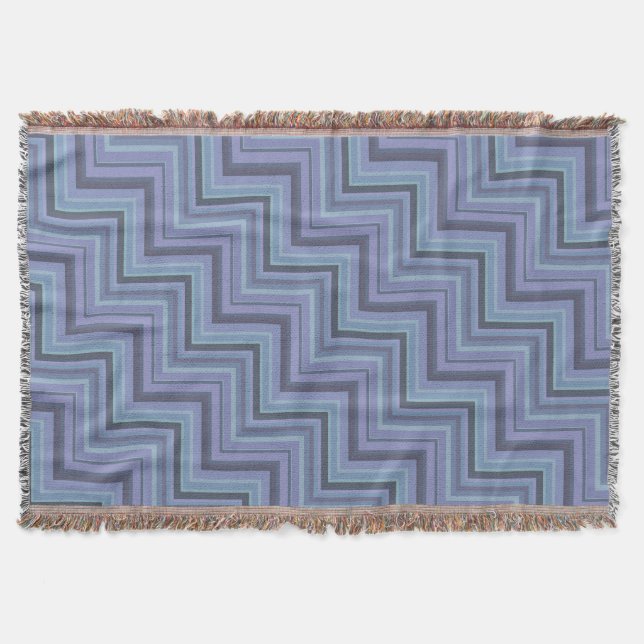 Blue-grey stripes stairs pattern throw blanket (Front)