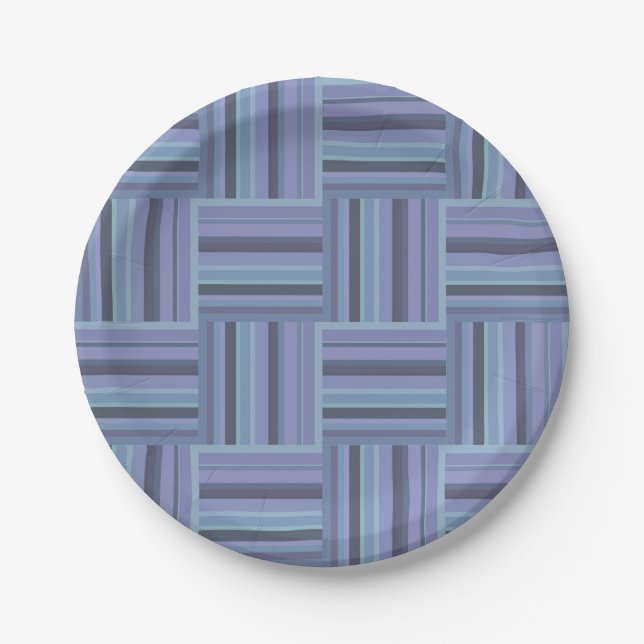 Blue-grey stripes weave pattern paper plate (Front)