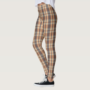 Blue Grey Tan Madras Plaid Summer Leggings
