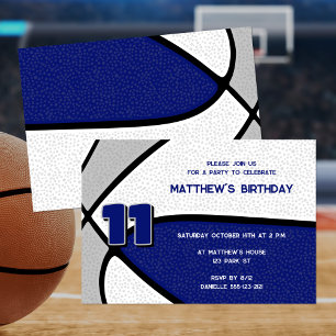 blue grey team colours basketball birthday invitation