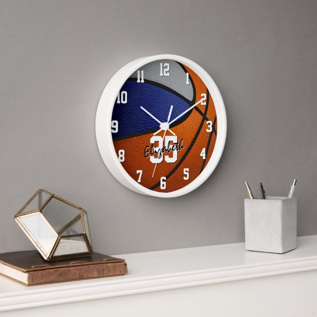 blue grey team colours basketball personalised clock (Office)
