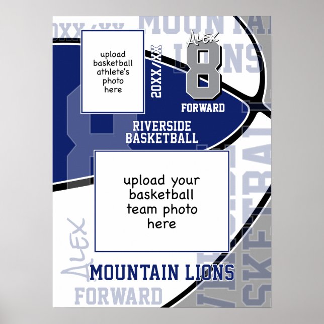blue grey team colours basketball team photo poster (Front)