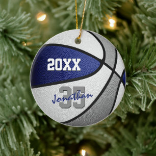 blue grey team colours boys girls name basketball ceramic ornament