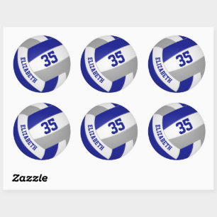 blue grey team colours boys girls volleyball classic round sticker