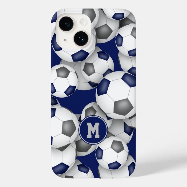 Blue grey team colours girls soccer balls pattern Case-Mate iPhone case (Back)