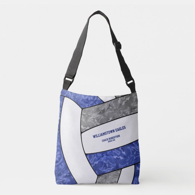 blue grey team colours girls volleyball coach crossbody bag (Front)