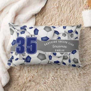 blue grey team colours Lots of soccer balls Lumbar Cushion
