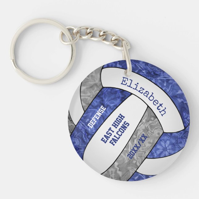 blue grey team colours personalised volleyball key ring (Front)