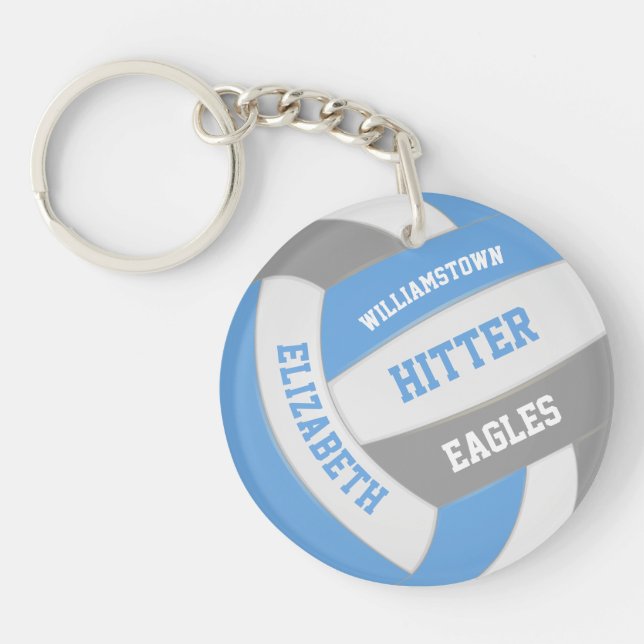 blue grey team colours personalised volleyball key ring (Front)