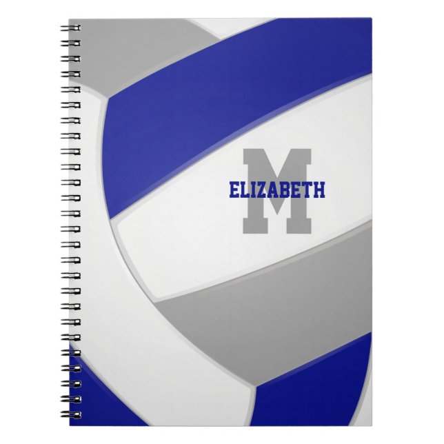 blue grey team colours personalised volleyball notebook (Front)