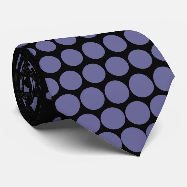 Blue-grey Techno Dots Modern Black Tie (Rolled)