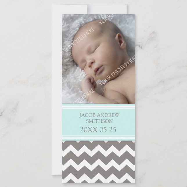 Blue Grey Template New Baby Birth Announcement (Front)