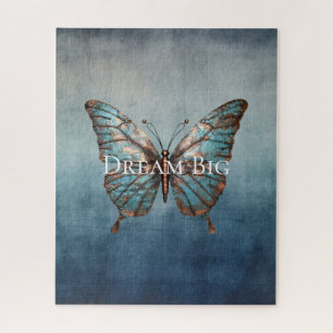 Blue Grey Texture Butterfly Jigsaw Puzzle