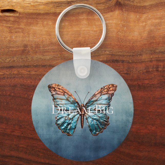 Blue Grey Texture Butterfly Key Ring (Front)